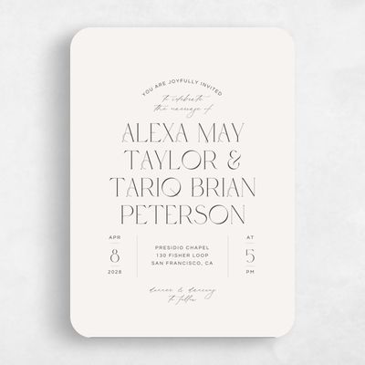 Beige Rounded Wedding Invitation - Nash Portrait