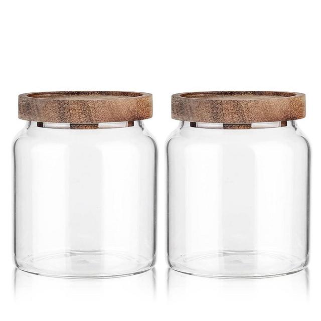 Labina Glass Storage Container Airtight Food Jars Kitchen Canister with Wood Lids, 20 Oz Wide Mouth Pantry Organization Glass Jar for Flour, Sugar, Cookie, Spagetti, Nuts and Candy (2 Pack)