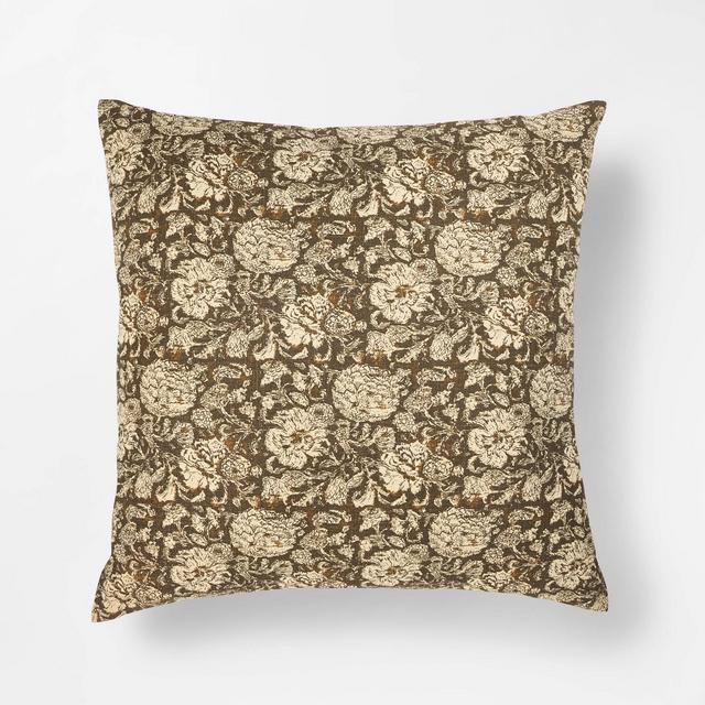 Oversized Printed Floral Square Throw Pillow Brown/Cream - Threshold™ designed with Studio McGee