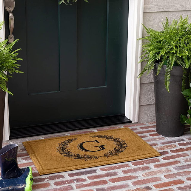 Mohwk Home Outdoor Indoor Faux Coir Doormat, Laurel Monogram G (2' x 3')
