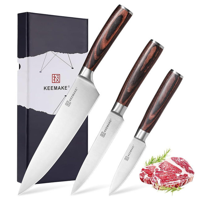 KEEMAKE Knife Set Kitchen Knives - 1.4116 High Carbon Stainless Steel Professional Chef Knife Set of 3 - Razor Sharp Japanese Cooking Knife