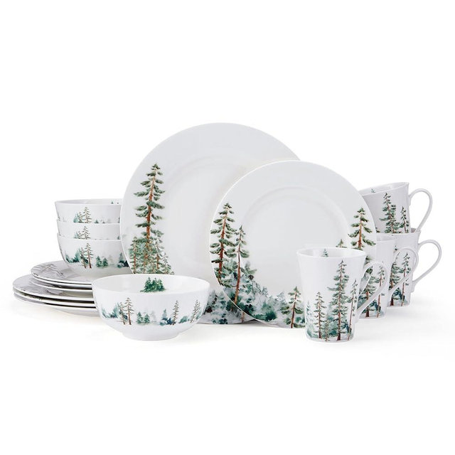 Mikasa Watercolor Forest Chip Resistant 16 Piece Dinnerware Set, Service for 4 White
