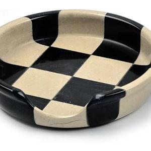 Verona Black Marble Spoon Rest for Stove Top, Checkered Kitchen Utensil Holder, Coffee Bar Accessory