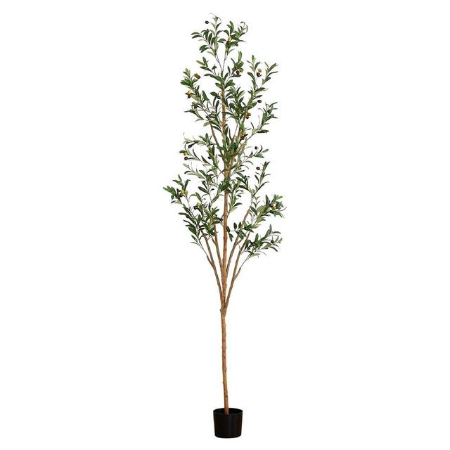 Nearly Natural Olive Tree Artificial Indoor 7FT Tall Silk Faux Olive Tree for Home and Office Decor, Fake Potted Olive Tree with Natural Wood Trunk, Realistic Olive Tree Branches and Lifelike Fruits