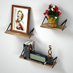 RooLee Rustic Floating Wall Mount Shelves Set of 3, Wood Storage Shelves for Perfect Decor of Bedroom, Living Room, Kitchen, Office and More(Torched Finish)