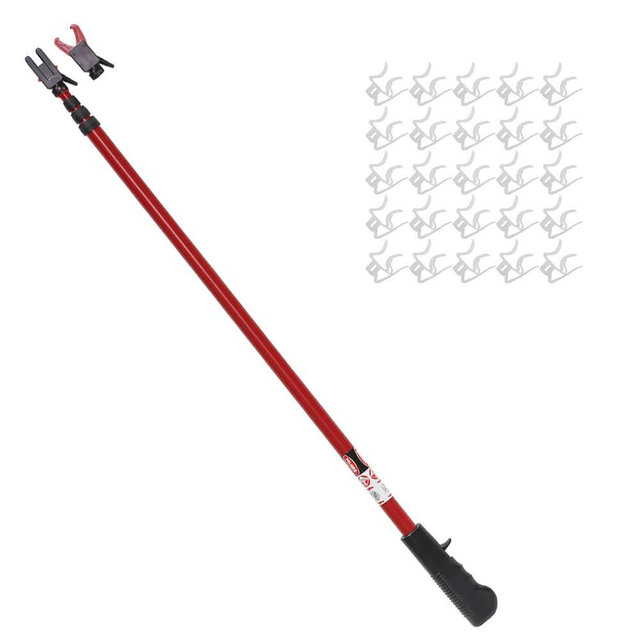 PRO MAX Dual Head Telescoping Pole | Light Hanging Kit for Hanging String Lights, Decorations, Garlands, 11ft Reach, Compatible with Gutters, Shingles, Eaves, 25 Light Clips Included