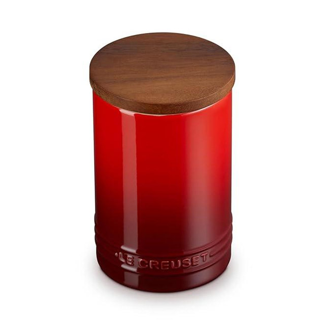 Le Creuset Signature Large Salt Cellar and Storage Canister with Wood Lid, 26 oz., Cerise