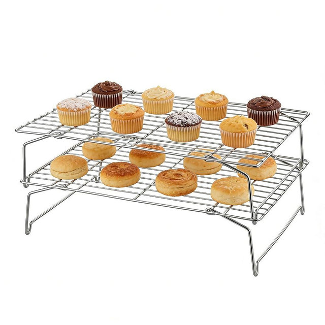 Herogo Cooling Rack, 2-Tier Stainless Steel Baking Rack for Cookies, Cupcakes, and Pastries, Collapsible Space-Saving Design, Dishwasher Safe, Ideal for Baking, Roasting, and Drying