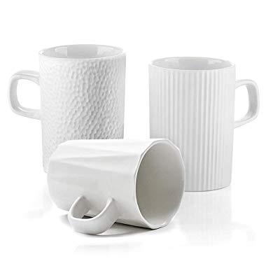ZENS White Frosted Ceramic Coffee Mug,12.5 Ounces Cappuccino Cups Tea Mugs Set of 3 with Geometric Patterns for Women or Office