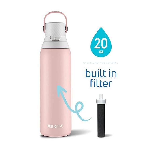 Brita 20 Ounce Premium Filtering Water Bottle with Filter - Double Wall Insulated Stainless Steel Bottle - BPA Free - Rose and Assorted Colors