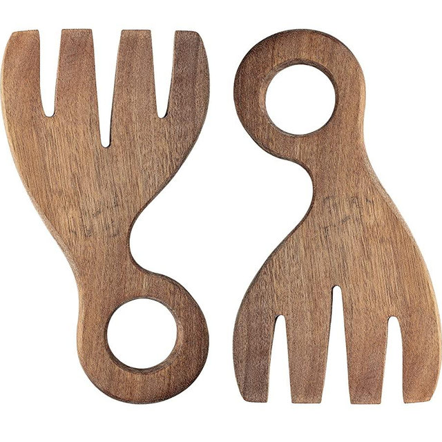 Bloomingville Acacia Wood Salad Servers, 7 Inch, Brown