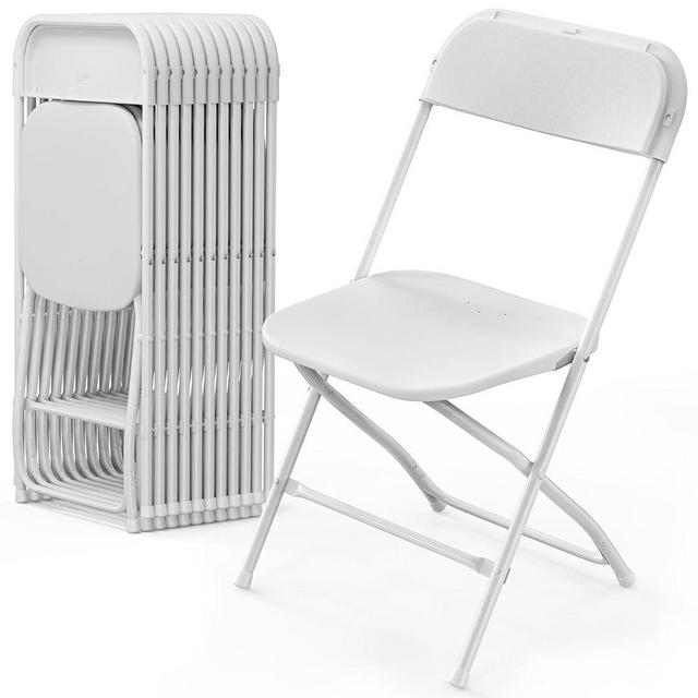 VINGLI 12 Pack White Plastic Folding Chair, Indoor Outdoor Portable Stackable Commercial Seat with Steel Frame 350lb. Capacity for Events Office Wedding Party Picnic Kitchen Dining