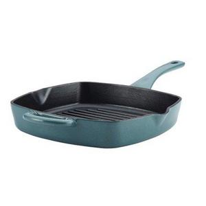 Ayesha Curry Cast Iron Square Grill Pan with Pour Spouts, 10", Twilight Teal