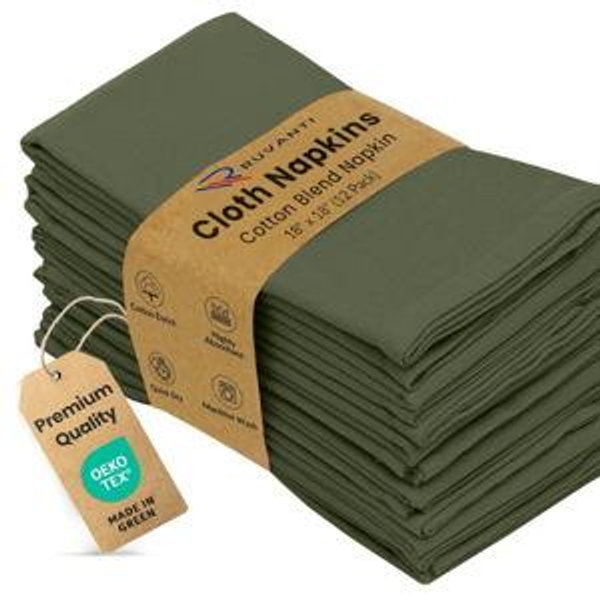 Ruvanti Cloth Napkins set of 12, 18x18 Inches Napkins Cloth Washable, Soft, Durable, Absorbent, Cotton Blend. Table Dinner Napkins Cloth for Hotel, Lunch, Restaurant, Weddings, Parties - Martini Olive