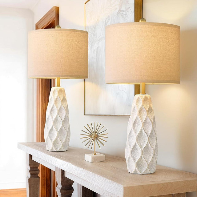 27.5" Ceramic Table Lamps for Living Room Bedroom Lamps Set of 2 Modern Boho Bedside Lamps Night Stands Farmhouse Vintage Large Nightstand Lamp Reading Light Home Office Dorm Desk Deco Gifts, White