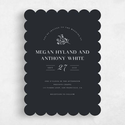 Black Scalloped Wedding Invitation - Bellisi Portrait
