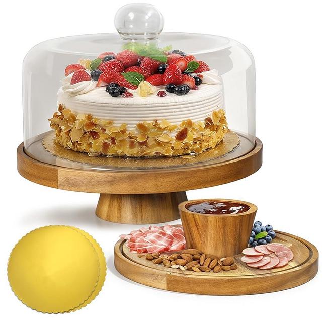 Krbnk Wooden Cake Stand with Lid, 2 in 1 Cake Stand and Charcuterie Board,12" Cake Stand with Dome, Cake Plate, Cake Holder
