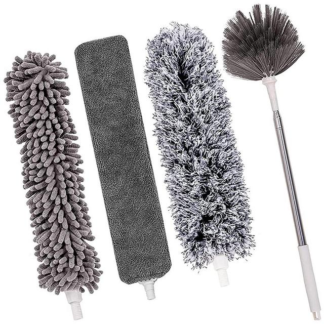 Microfiber Dusters for Cleaning, Cobweb Duster Ceiling Fan Duster with Extension Pole 30 to 100 inches, Detachable & Bendable Reusable Washable Cleaner Kit for Ceiling, Blinds, Furniture, Cars - Gray