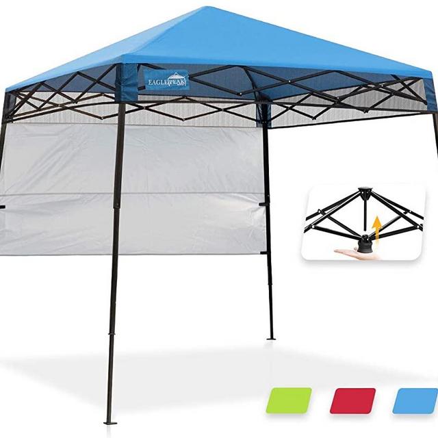EAGLE PEAK Day Tripper 8' x 8' Slant Leg Lightweight Compact Portable Canopy w/Backpack Easy One Person Set-up Folding Shelter and 36 Square Feet of Shade (Blue)