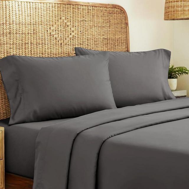 California Design Den 100% Organic Cotton Sheets for King Size Bed, GOTS Certified, Percale Sheets - Deep Pocket King Sheets, Hotel Sheets, 4 Piece King Size Sheets, Dark Gray Sheets