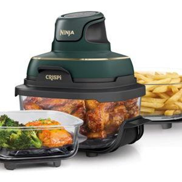 Ninja Crispi 4-in-1 Glass Air Fryer | 450°F | Non-Toxic | 4QT & 6-Cup Glass Containers w/Lids | Microwave, Freezer, Dishwasher Safe | Max Crisp, Air Fry, Bake, Recrisp | Cyberspace Gray, FN101GY