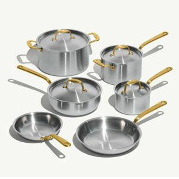 Made In Stainless Clad 10-Piece Cookware Set with Antique Brass Hardware Reviews | Crate