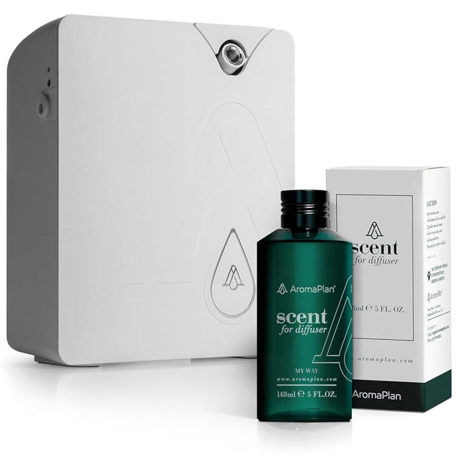 AromaPlan Bundle: White Bluetooth Smart Scent Air Machine + Hotel Scents My Way (5 Fl Oz) - USA Made, Aroma & Longer Lasting
