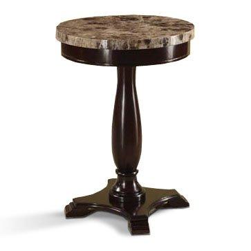Round Pedestal Table with Marble Veneer Top and Espresso Base