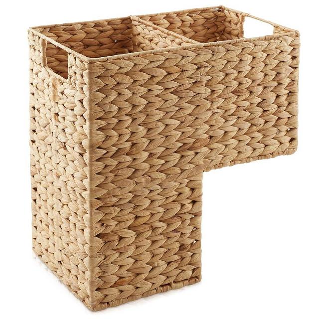 Casafield Stair Step Basket with Handles, Natural - Woven Water Hyacinth Staircase Basket Storage Bin Organizer