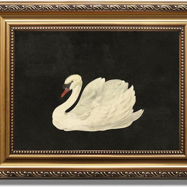 KBKBART Vintage Framed Wall Art for Living Room, White Swan Vintage Painting Canvas Wall Art Prints for Bathroom Wall Decor, Classical Gold Framed Animal Vintage Wall Decor Aesthetic for Bedroom, 9’’x12’’