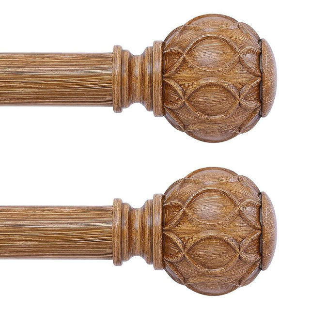 TANGWIN 2 Pack Wood Curtain Rods for Windows 66 to 120 Inch,1 Inch Adjustable Curtain Rod Set,Heavy Duty Curtain Rods,Wooden Netted Texture Drapery Rods,Single Window Curtains Rods 66-120",Brown Wood