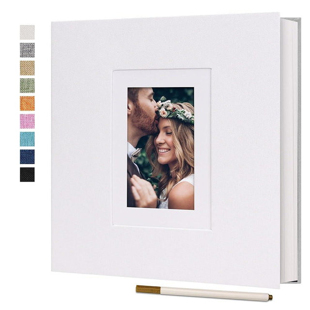Vienrose Photo Album Self Adhesive for 2x3 4x6 5x7 8x10 Pictures DIY Scrapbook 60 Blank Pages Linen Cover Memory Book for Wedding, Baby Growth, Travel, White