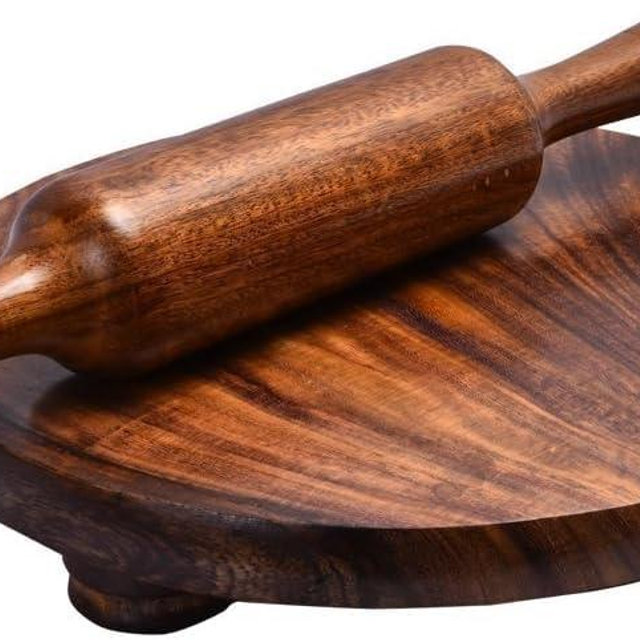 Wooden Chakla,Serving Board, Round Chapati Chakla, Perfect for Making Chappati at Home, Wooden Roti/Chapati Maker, Wood Rolling Board and Rolling Pin Set (Chakla Belan) (11 inch)