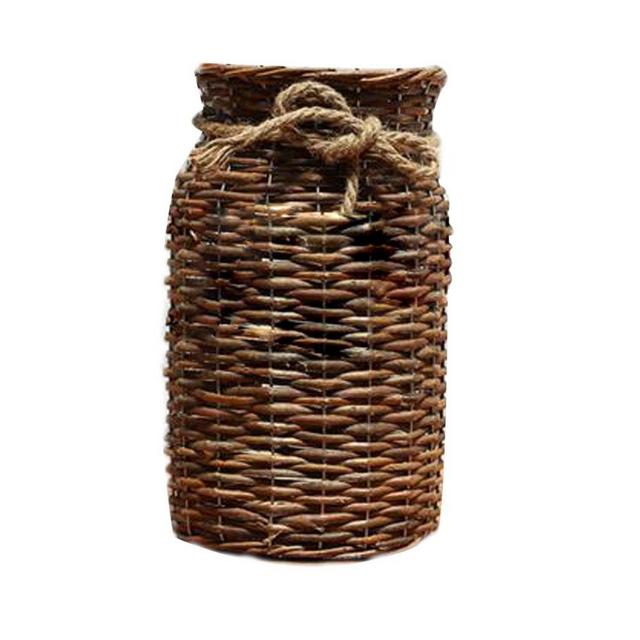 POPGRAT 12'' High Wicker Vase, Wood Basket Vase Tall Flower Vase for Home Decor Rustic Farmhouse Country, Ideal Table Décor, Mantle, Entryway Holder for Pampas Grass Cotton Feathers Stems (Brown)
