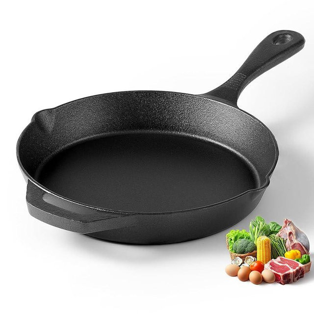 NeoForge Cast Iron Skillets, 9.5 Inch Frying Pan with Teardrop Handle, Oven Safe, Durable Camping Cookware for Stove & Grill Use, Indoor/Outdoor