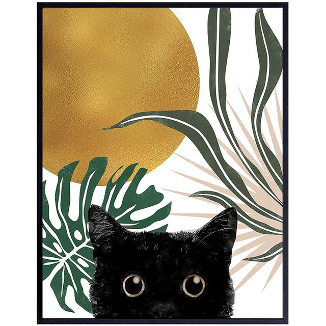 Mid-century modern Cat Wall Art 11x14 - Abstract art Minimalist Wall Decor - Aesthetic Room Decor - Botanical Modern art Wall Decor - Boho-chic Cat Wall Decor Living room Women Men - Cat Stuff Gifts