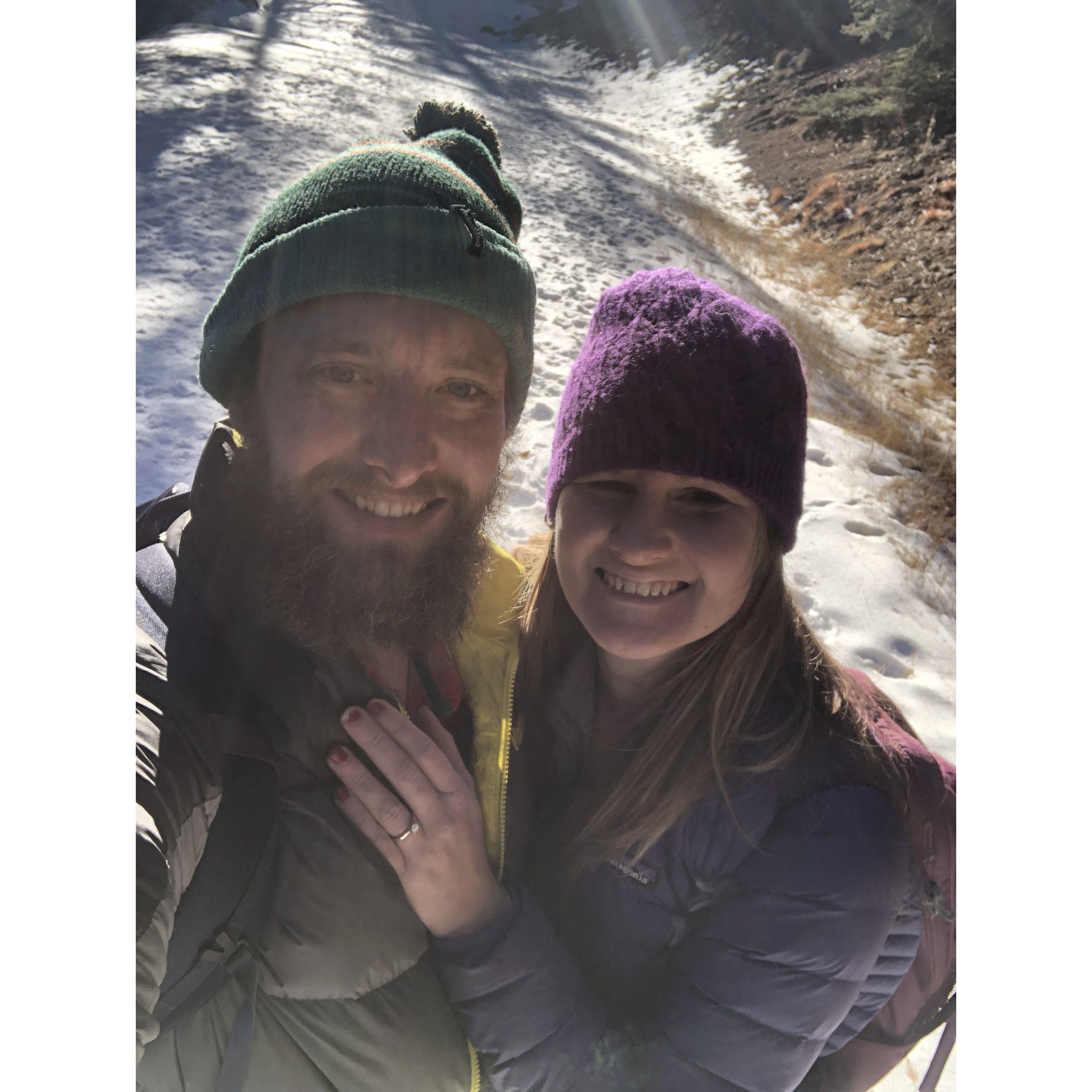 Wes's proposal! At Katy's favorite place in New Mexico (San Antonio Hot Springs)