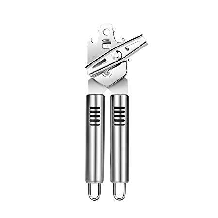 Kebley Stainless Steel Can Opener Manual Food-safe Good Gripswith Built-in Bottle Opener