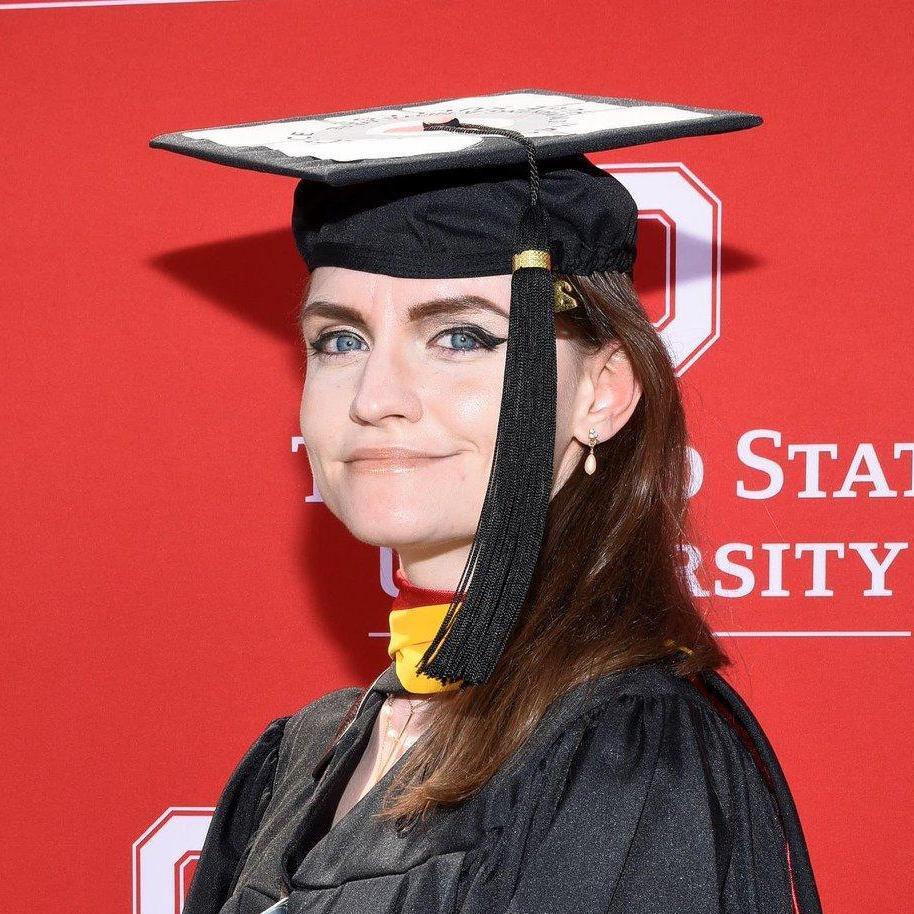 Sarah graduates with her master's degree from Ohio State, May 2018.