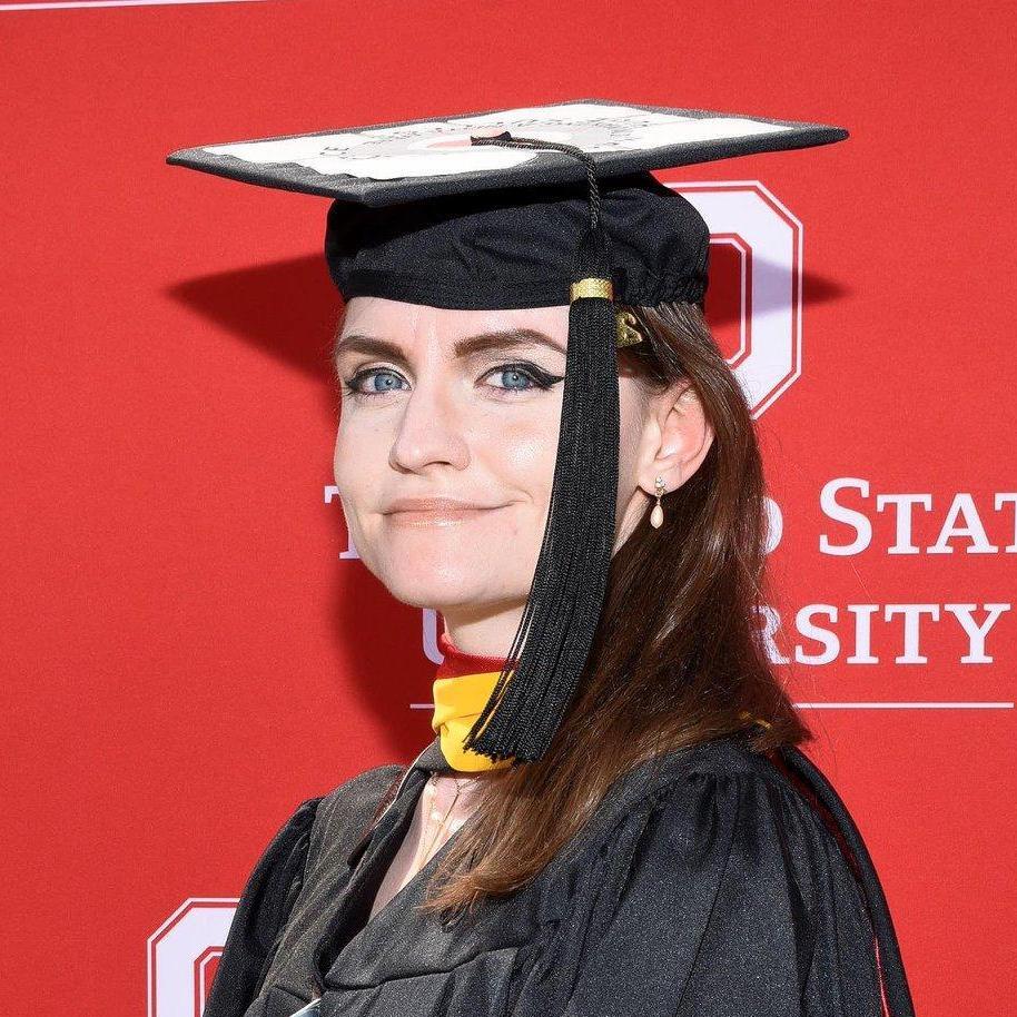 Sarah graduates with her master's degree from Ohio State, May 2018.