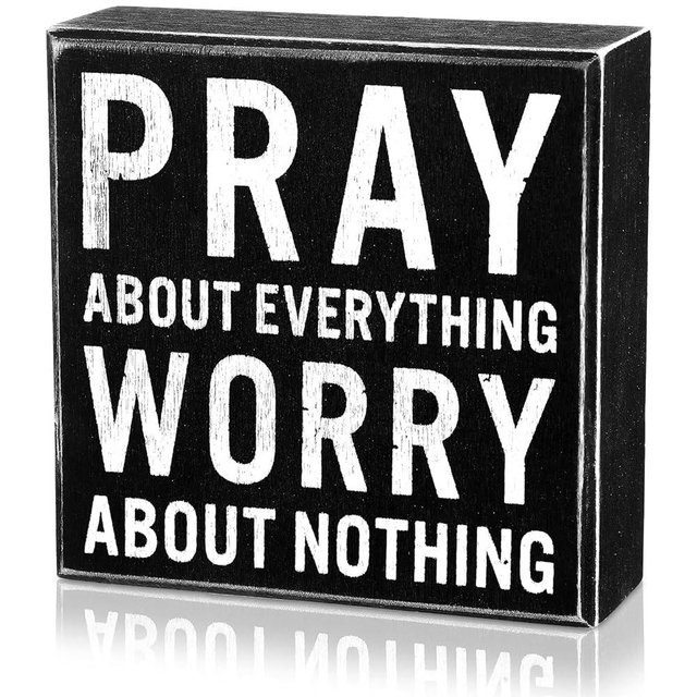 Jetec Pray About Everything Worry About Nothing - Living Room Wall Decor Farmhouse Christian Decor Wooden Religious Signs Scripture Desk Decor Black Christian Wooden Signs for Table Centerpieces