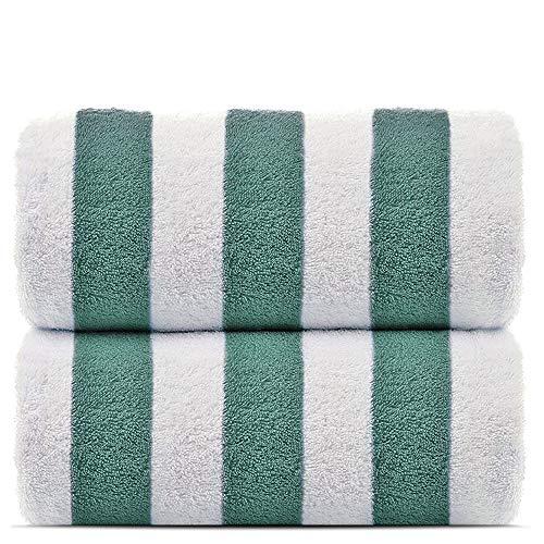 Towel Bazaar 100% Turkish Cotton Cabana Striped Pool/Beach 30'' by 60'' Large Towels (Sea Green)