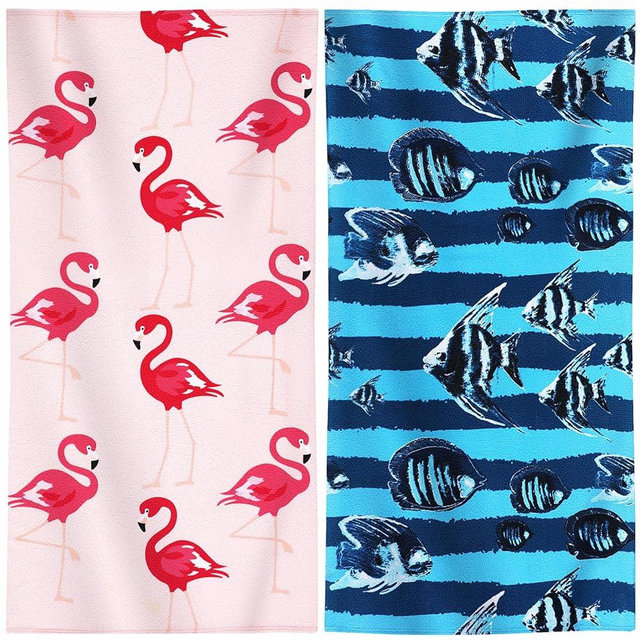 Genovega 2 Packs Oversized Beach Towel Set 36 x 72 in Large Big Pool Camping Swim Clearance Soft Towels Travel Essentials Accessories Must Haves Vacation Adult Necessities Gifts Clownfish Flamingo
