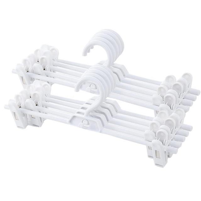 Pants Hangers, 10pcs Adjustable Clothes Hangers with Clips, Portable Drying Rack Travel Plastic Non-Slip Clothes Drying Hanger for Kids Or Adults Garments (White)