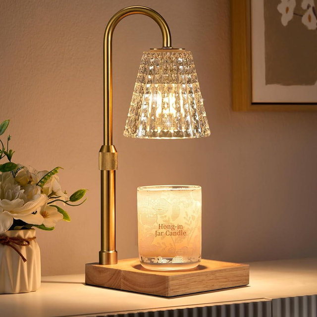 Hong-in Crystal Adjustable Height Candle Warmer Lamp with Timer Dimmer,Birthday Gifts for Women Mom Sister,House Warming Gifts New Home Room Decor,Vintage Wax Warmer for Scented Wax Jar Candles