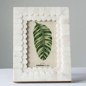Storied Home Scalloped Bone Wood Photo Frame