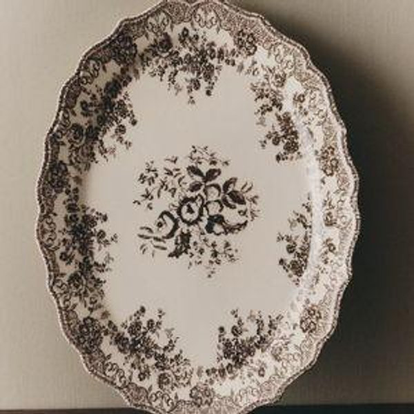 FLORAL EARTHENWARE SERVING DISH