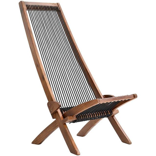 Outdoor Folding Wooden Lounge Chair,Patio Chaise Lounge Adirondack Folding Garden Chair Low Profile Acacia Wood Accent Furniture, Sling Chair for Porch Deck Balcony Lawn Garden