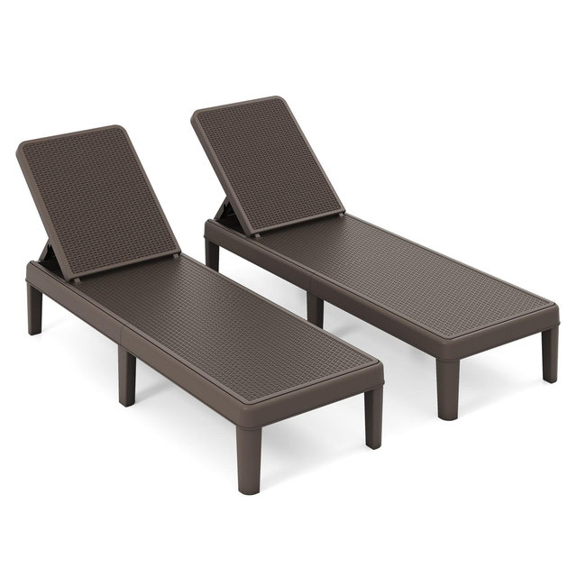Costway 2 PCS Outdoor Chaise Lounger Chair 4-Position Reclining Chair with Waterproof Rattan Brown
