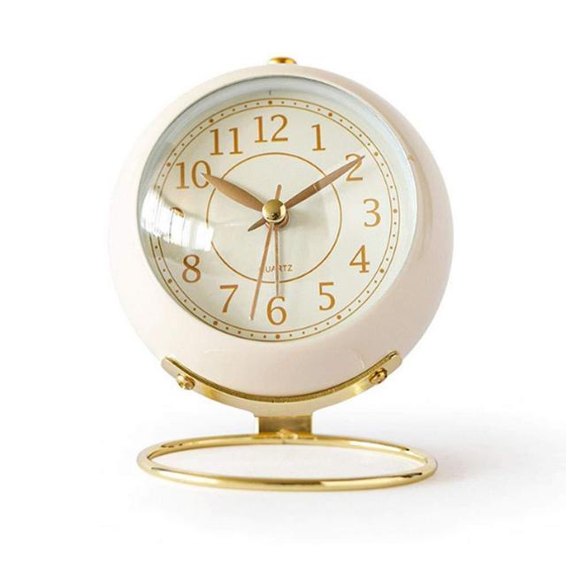 SHISEDECO Small Table Clocks, Classic Non-Ticking Tabletop Alarm Clock with Backlight, Battery Operated Desk Astronaut Clock with HD Glass for Living Room Bedroom Bedside Indoor Decor (White)